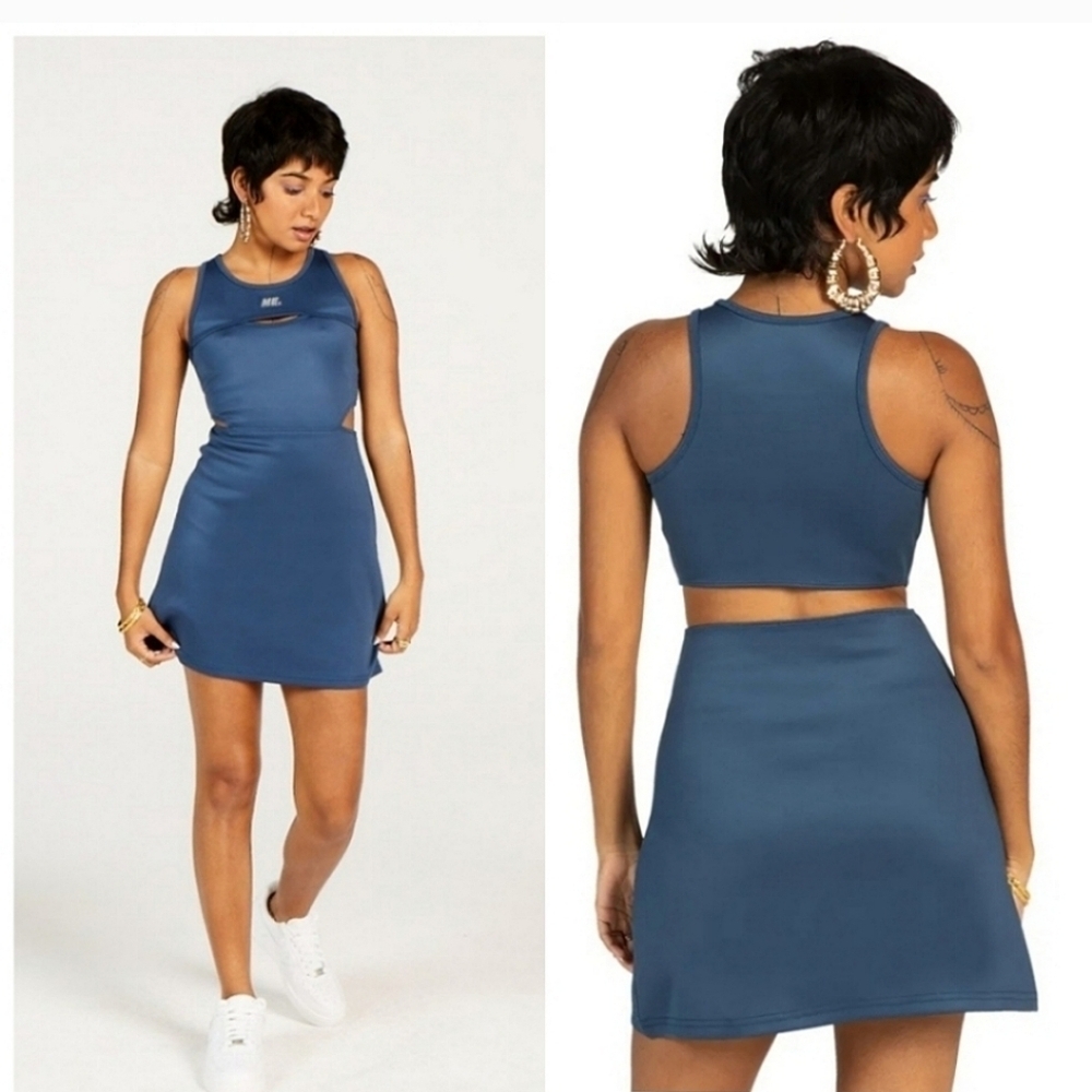 Melody Ehsani ME Womens Sleeveless Halter Mini Dress Sz Small Blue Tennis Prep - Picture 2 of 15